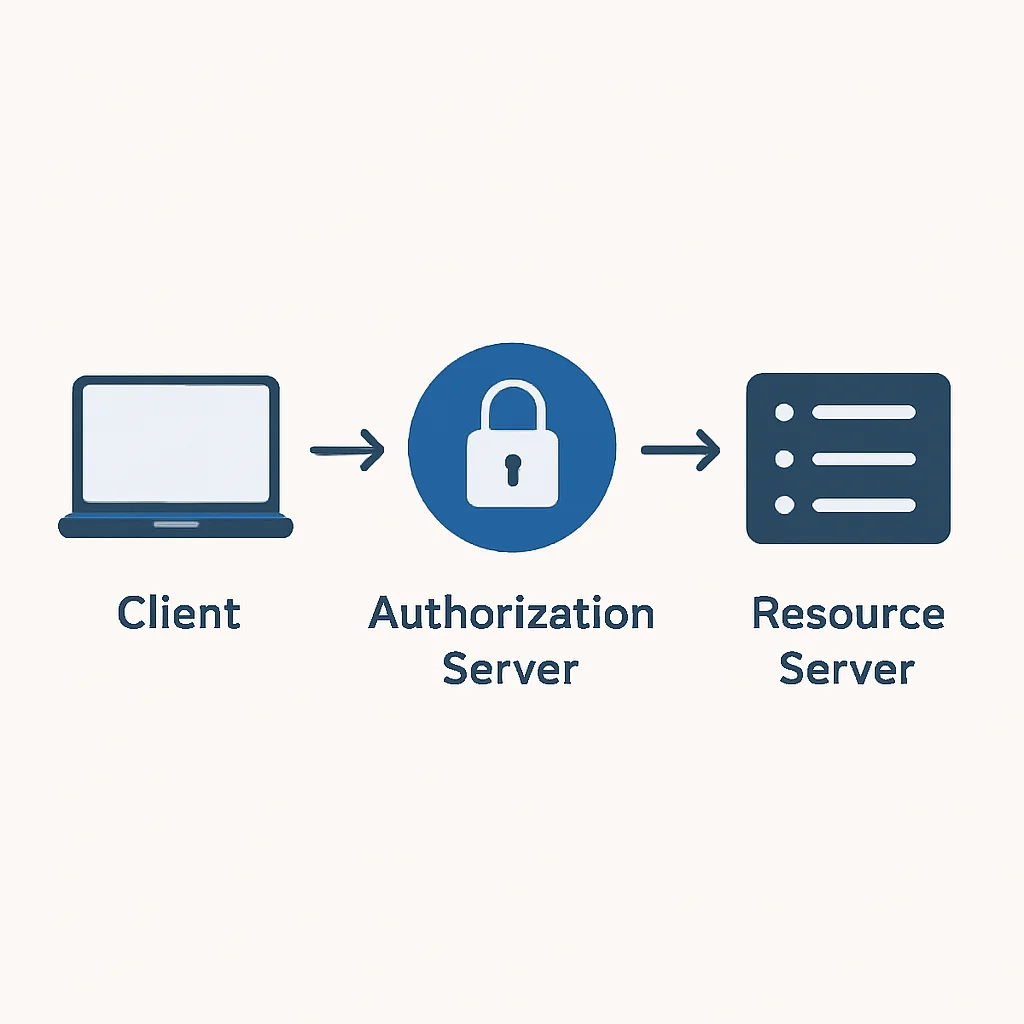Diagrama mostrando o fluxo OAuth 2.0 com cliente, servidor de autorização e servidor de recursos