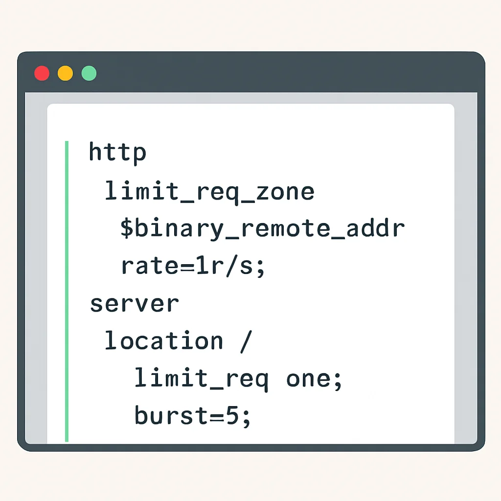 Captura de tela do arquivo de configuração do Nginx para limite de taxa